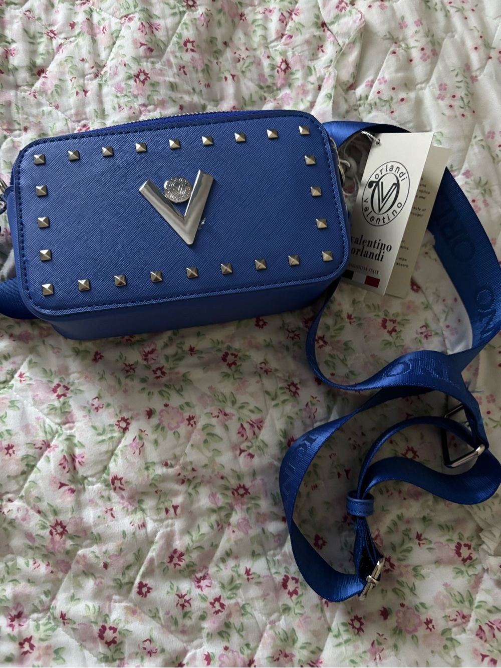 Valentino Orlandi Blue Studded Crossbody Bag